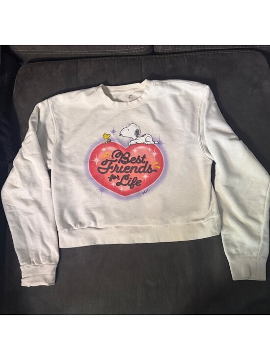 Peanuts Bait Tops - BAIT & Peanuts Snoopy & Woodstock "Best Friends For Life" White Crewneck Sweatsh